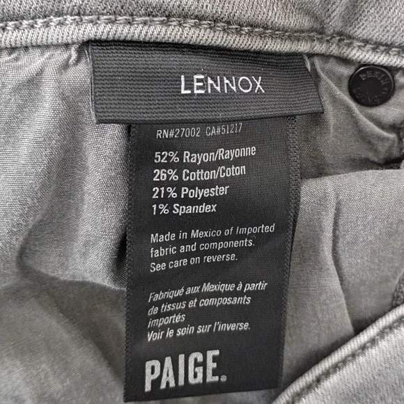 PAIGELennox Men Gray Slim Fit Jeans Size‎ 30x32 - NWOT; RET $209;